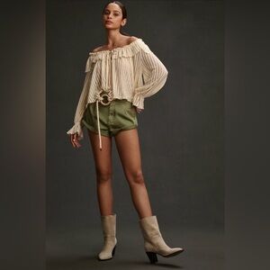 Final Price,Anthropologie Cream Ruffled Blouse